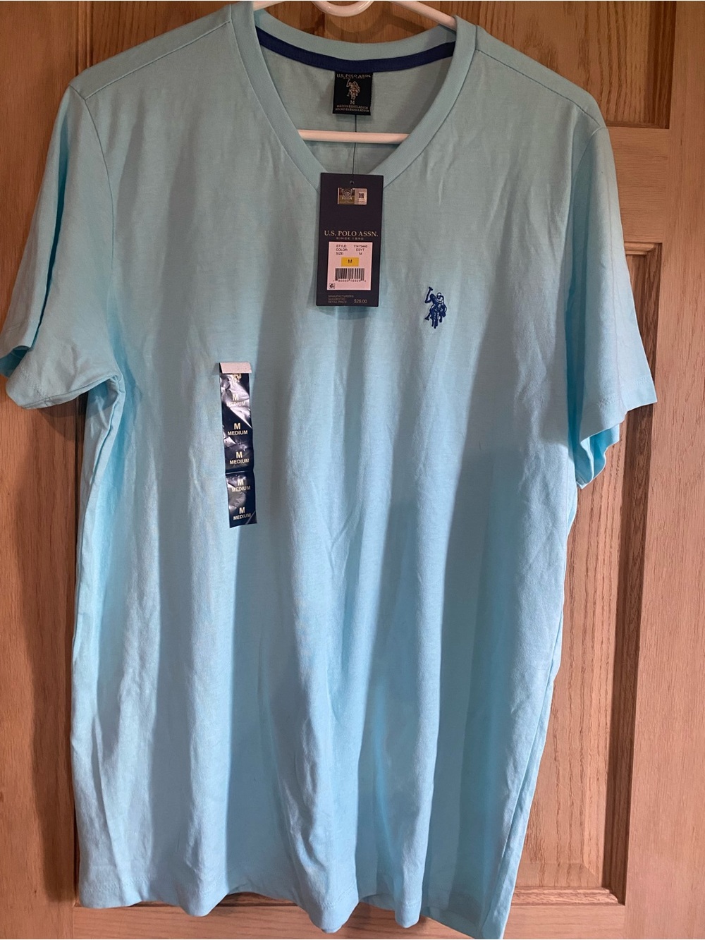 U.S. Polo Assn. Men's Pale Blue V-Neck Tee with Navy Logo